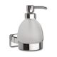 wall-mounted liquid soap dispenser with chrome plated wall bracket and frosted glass container.