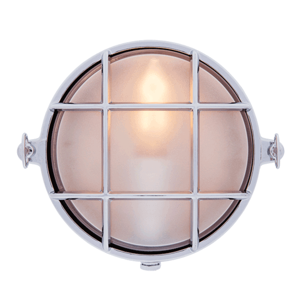 Small Round Bulkhead Light - Chrome With Frosted Glass