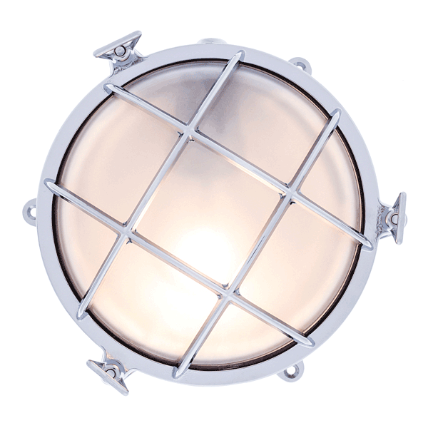 Large Round Bulkhead Light With Legs - Chrome With Clear Glass