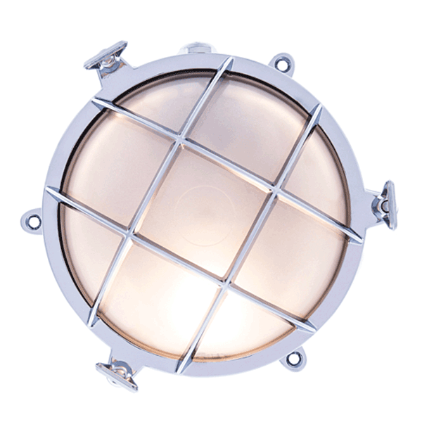 Medium Round Bulkhead Light With Legs - Chrome With Clear Glass