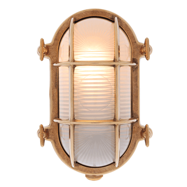Medium Oval Bulkhead Light - Brass With Frosted Glass