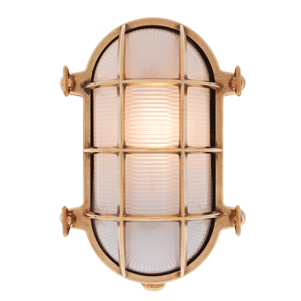 Large Oval Bulkhead Light - Brass With Frosted Glass