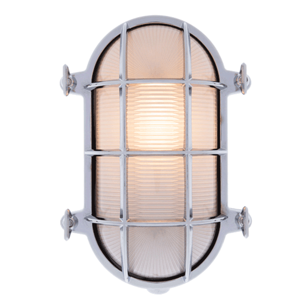 Large Oval Bulkhead Light - Chrome With Clear Glass