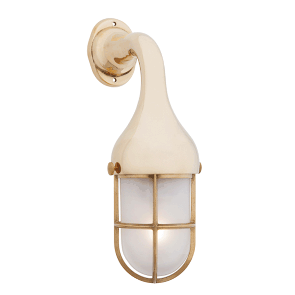 Side Arm Wall Light with Grille - Brass With Frosted Glass - 110Vac (US)