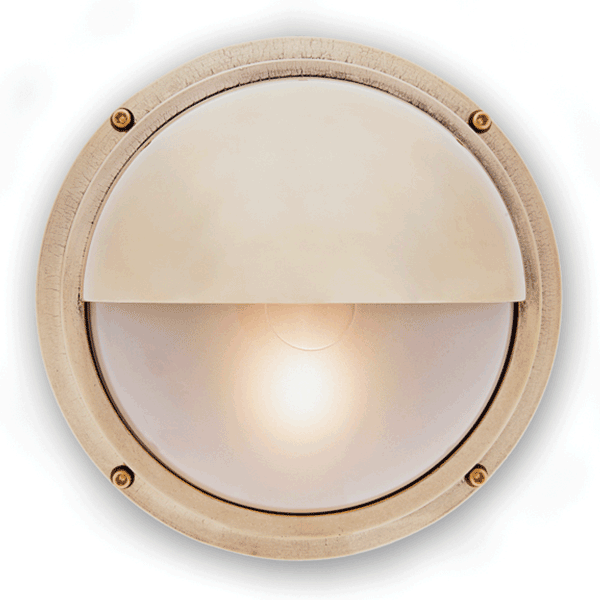 Round Bulkhead Light with Eyelid - Brass With Frosted Glass