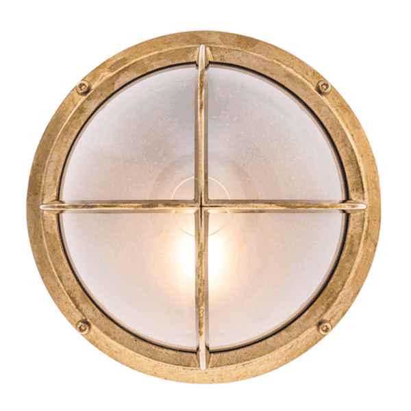 Round Bulkhead Light - Brass With Frosted Glass