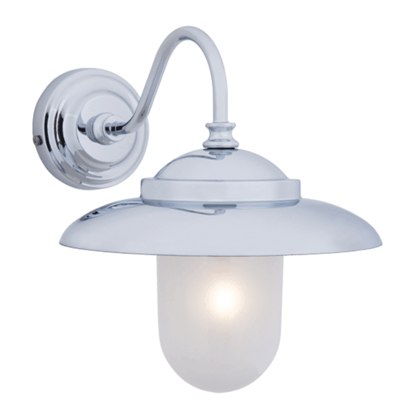 Swan Neck Wall Light with Hood - Chrome With Frosted Glass - 220-240Vac (EU)