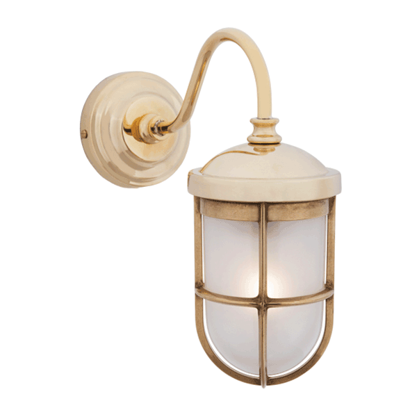 Swan Neck Wall Light with Grille - Brass With Frosted Glass