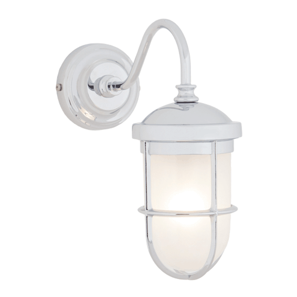 Swan Neck Wall Light with Grille - Chrome With Frosted Glass