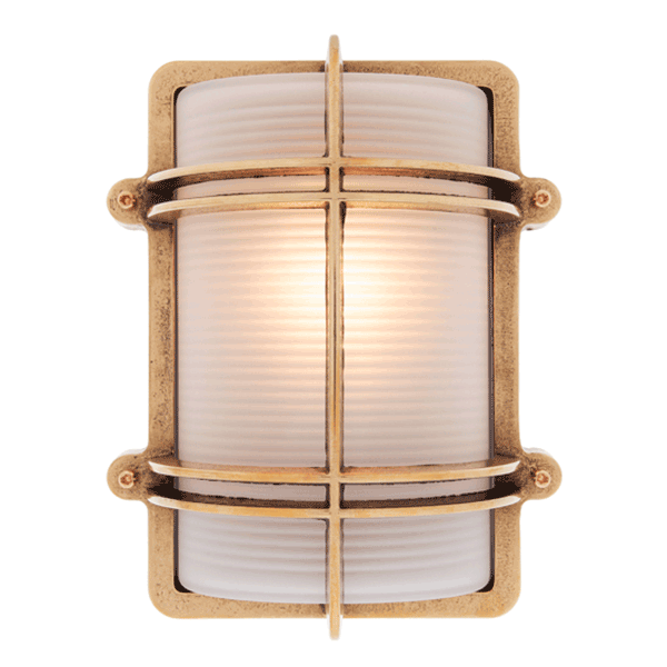 Rectangular Bulkhead Light - Brass With Frosted Glass