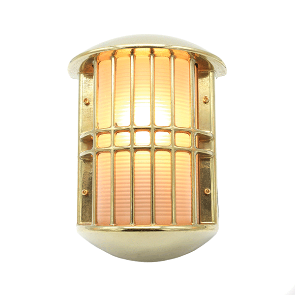 Large Bulkhead Light with Grille - Brass - E26 Edison Screw 