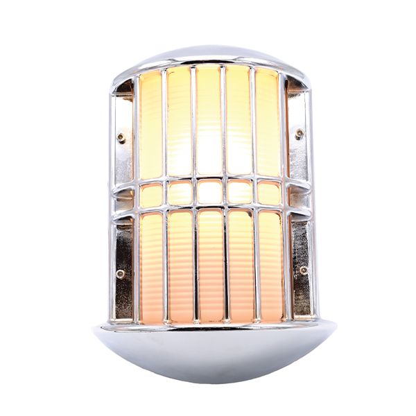 Large Bulkhead Light with Grille - Chrome - E27 Edison Screw