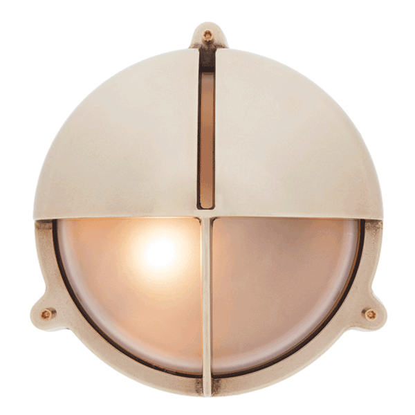 Large Round Bulkhead Light with Eyelid - Brass With Frosted Glass