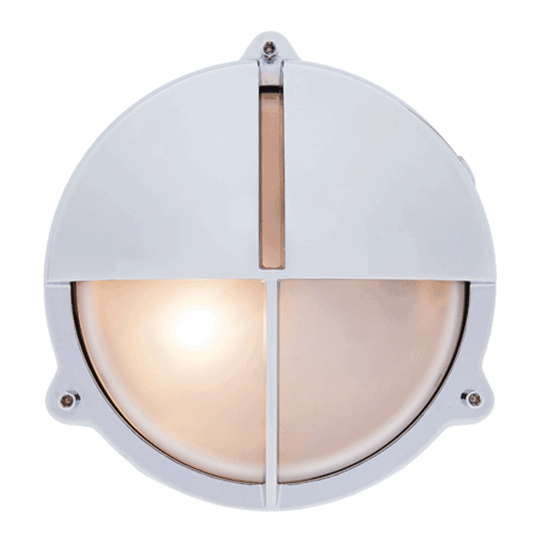Medium Round Bulkhead Light with Eyelid - Chrome With Frosted Glass