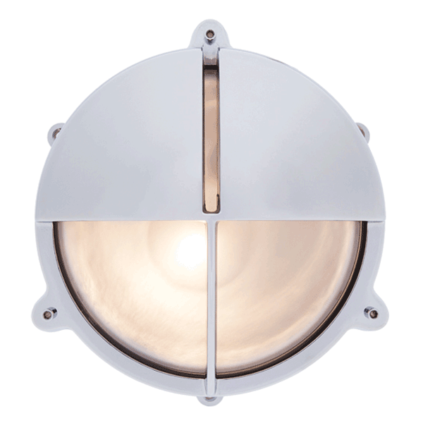 Large Round Bulkhead Light With Legs & Eyelid - Chrome With Clear Glass