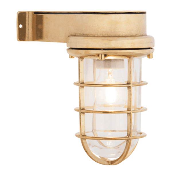 Side Arm Bulkhead Light - Brass With Frosted Glass