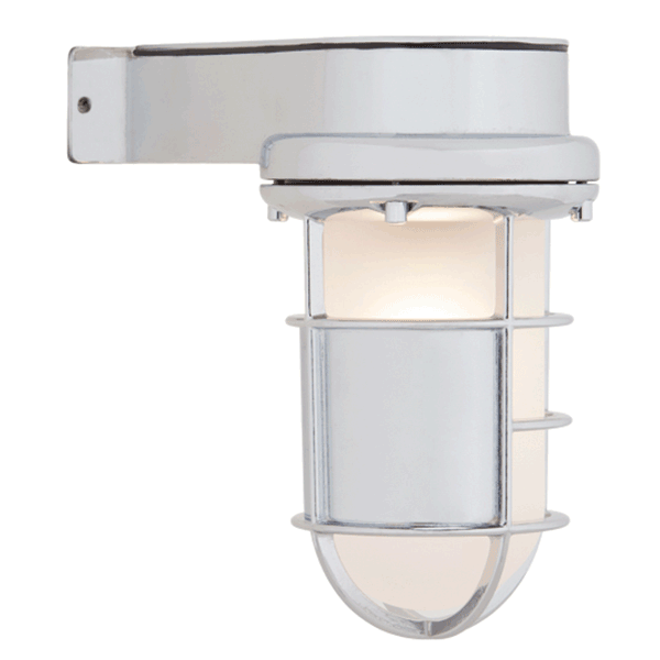 Side Arm Bulkhead Light With Shield - Chrome With Clear Glass