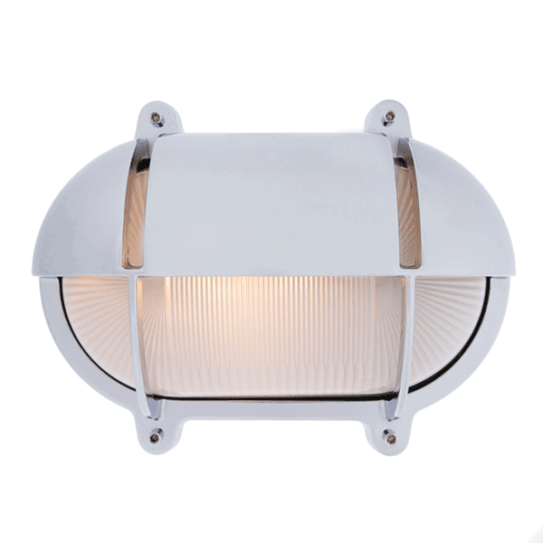 Extra Large Oval Bulkhead Light with Eyelid - Chrome With Frosted Glass