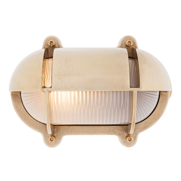 Medium Oval Bulkhead Light with Eyelid - Brass With Frosted Glass