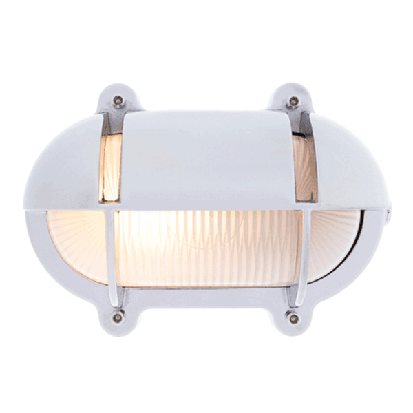 Medium Oval Bulkhead Light with Eyelid - Chrome With Frosted Glass