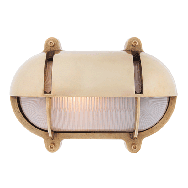 Large Oval Bulkhead Light with Eyelid - Brass With Clear Glass