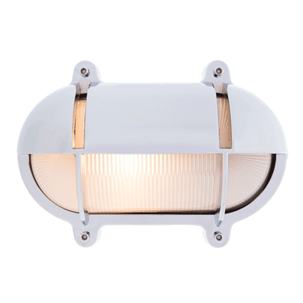 Large Oval Bulkhead Light with Eyelid - Chrome With Frosted Glass