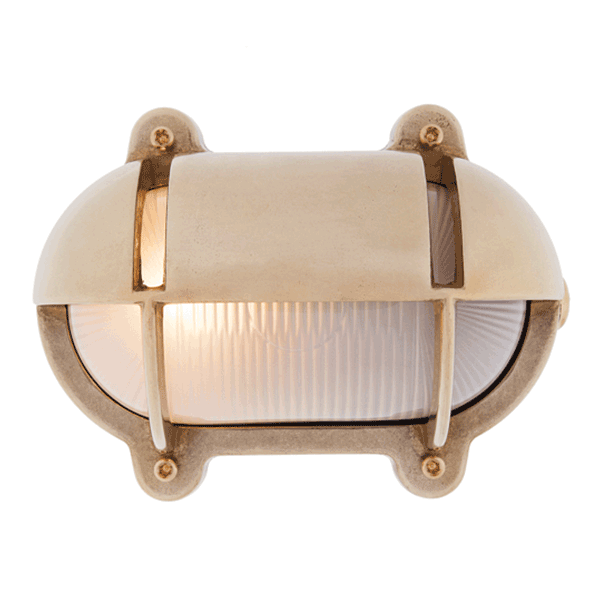 Small Oval Bulkhead Light with Eyelid - Brass With Frosted Glass