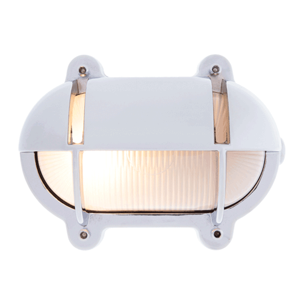 Small Oval Bulkhead Light with Eyelid - Chrome With Frosted Glass