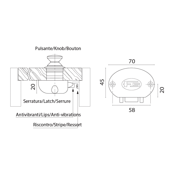 3095 Foresti & Suardi Anti-vibration Push Button Mechanism technical drawing