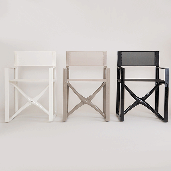 Amalfi director's chair in white, beige, and black for stylish outdoor seating